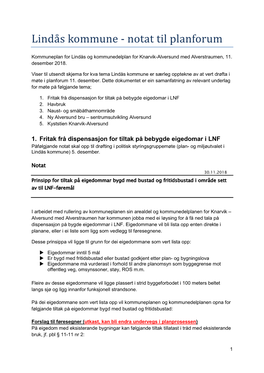 Lindås Kommune Er Særleg Opptekne Av at Vert Drøfta I Møte I Planforum 11