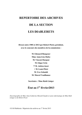 Repertoire Des Archives De La Section Les Diablerets