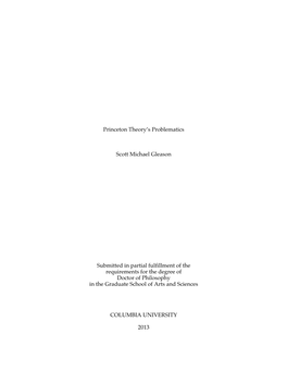 Princeton Theory's Problematics Scott Michael Gleason Submitted In