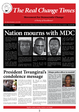 President Tsvangirai's Condolence Message