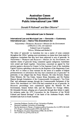 Australian Cases Involving Questions of Public International Law 1999