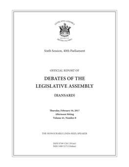 Debates of the Legislative Assembly