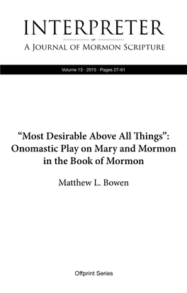 “Most Desirable Above All Things”: Onomastic Play on Mary and Mormon in the Book of Mormon