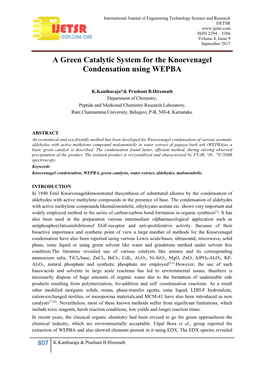 A Green Catalytic System for the Knoevenagel Condensation Using WEPBA