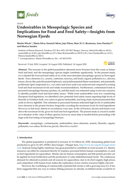 Undesirables in Mesopelagic Species and Implications for Food and Feed Safety—Insights from Norwegian Fjords