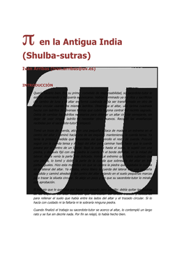 Π En La Antigua India (Shulba-Sutras)