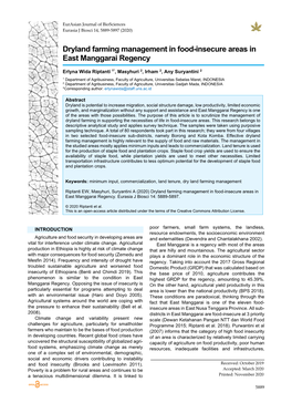 Dryland Farming Management in Food-Insecure Areas in East Manggarai Regency