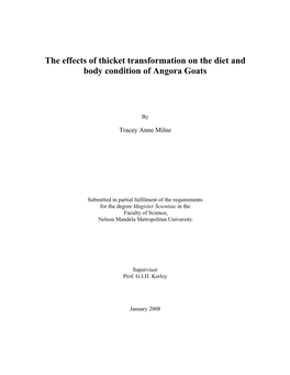 The Effects of Thicket Transformation on the Diet and Body Condition of Angora Goats