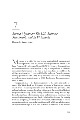 Burma-Myanmar: the U.S.-Burmese Relationship and Its Vicissitudes David I