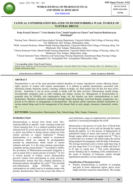 Clinical Consideration Related to Dysmenorrhea W.S.R. to Role of Natural Drugs