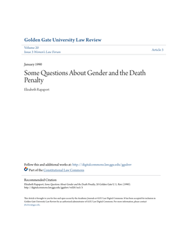 Some Questions About Gender and the Death Penalty Elizabeth Rapaport