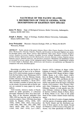 Salticidae of the Pacific Islands. I. Distribution of Twelve Genera, with Descriptions of Eighteen New Specie S