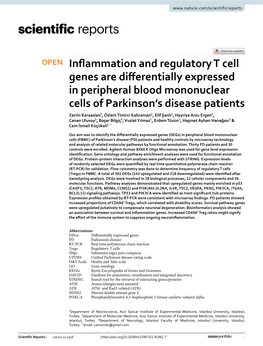 Inflammation and Regulatory T Cell Genes Are Differentially Expressed in Peripheral Blood Mononuclear Cells of Parkinson's