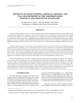 Regional Ice-Flow Mapping, Surficial Geology and Till Geochemistry of the Northern Burin Peninsula and Adjacent Placentia Bay