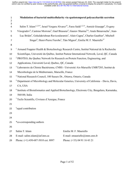 Modulation of Bacterial Multicellularity Via Spatiotemporal Polysaccharide Secretion 2 3 4 Salim T