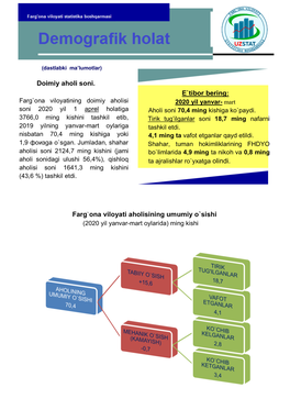 Doimiy Aholi Soni. E`Tibor Bering: Farg`Ona Viloyati Aholisining