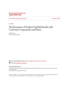 The Reactions of Sodium Naphthalenide with Carbonyl Compounds and Esters Manhar Vora Western Kentucky University