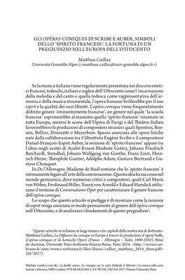 Gli Opéras-Comiques Di Scribe E Auber, Simboli Dello ʻspirito Francese’: La Fortuna Di Un Pregiudizio Nell’Europa Dell’Ottocento