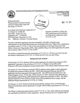 35 U.S.C. § 156 For: Inhibitors of Bruton's Tyrosine Kinase