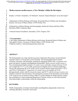 Mediocremonas Mediterraneus, a New Member Within the Developea 2 3 4 Bradley A