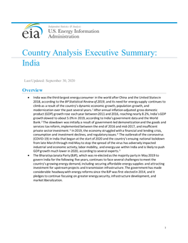 Country Analysis Executive Summary: India