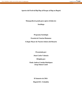Aportes Del Festival Hip Hop Al Parque Al Rap En Bogotá Monografía De Grado Para Optar Al Título De