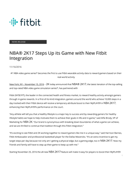 NBA® 2K17 Steps up Its Game with New Fitbit Integration