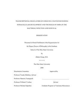 Transcriptional Regulators of Ehrlichia Chaffeensis During Intracellular Development and the Roles of Ompa in the Bacterial Infe