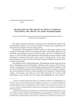 Realization of the Rights of Poles in Germany Following the Treaty on Good Neighbourship