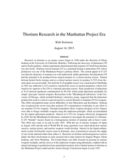 Thorium Research in the Manhattan Project Era