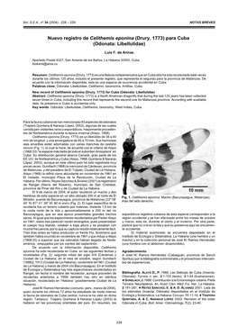 Nuevo Registro De Celithemis Eponina (Drury, 1773) Para Cuba (Odonata: Libellulidae)