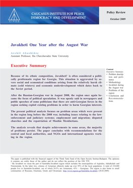 Javakheti One Year After the August War Executive Summary