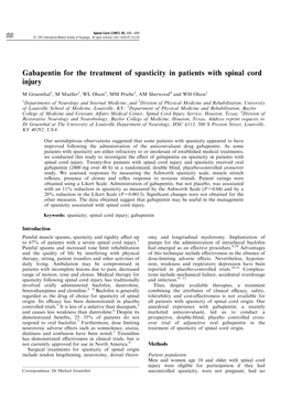 Gabapentin for the Treatment of Spasticity in Patients with Spinal Cord Injury