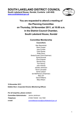 SOUTH LAKELAND DISTRICT COUNCIL PLANNING COMMITTEE – 24 November 2011