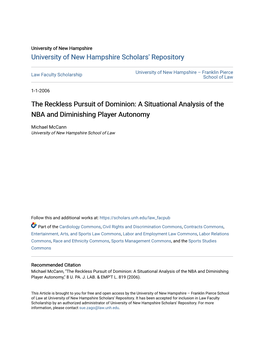 A Situational Analysis of the NBA and Diminishing Player Autonomy