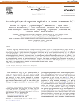 An Anthropoid-Specific Segmental Duplication on Human Chromosome 1Q22