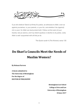 Do Shari'a Councils Meet the Needs of Muslim Women?