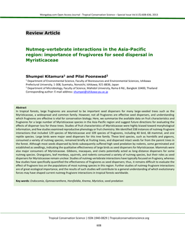 Importance of Frugivores for Seed Dispersal in Myristicaceae