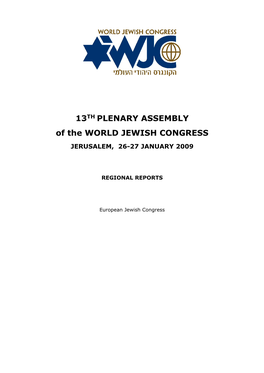 13TH PLENARY ASSEMBLY of the WORLD JEWISH CONGRESS