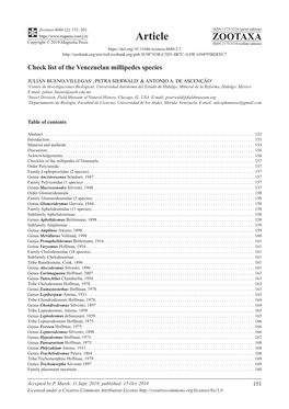 Check List of the Venezuelan Millipedes Species