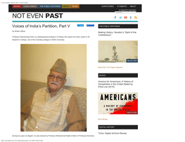 Voices of India's Partition, Part V - Not Even Past