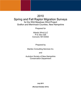 2010 Spring and Fall Raptor Migration Surveys for the Wild Meadows Wind Project Grafton and Merrimack Counties, New Hampshire