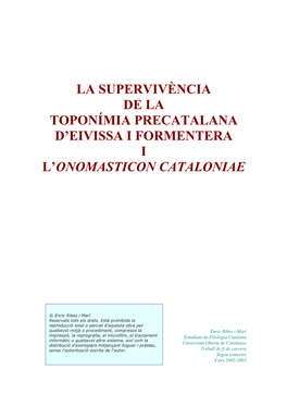 La Supervivència De La Toponímia Precatalana D'eivissa I Formentera I
