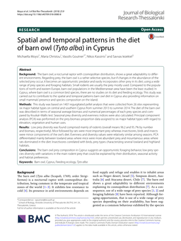 Spatial and Temporal Patterns in the Diet of Barn Owl (Tyto Alba) in Cyprus