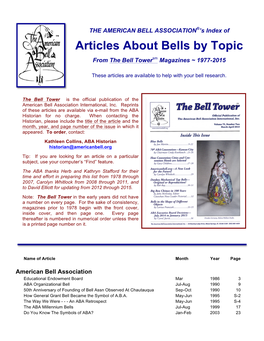 Articles About Bells by Topic