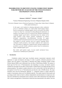 Possibilities to Identify Engine Combustion Model Parameters by Analysis of the Instantaneous Crankshaft Angular Speed