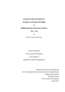 The Exotic and the Everyday Regional Victorian Pantomime in Birmingham and the Black Country 1813-1914