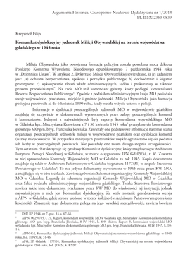 Krzysztof Filip Komunikat Dyslokacyjny Jednostek Milicji Obywatelskiej Na Terenie Województwa Gdańskiego W 1945 Roku