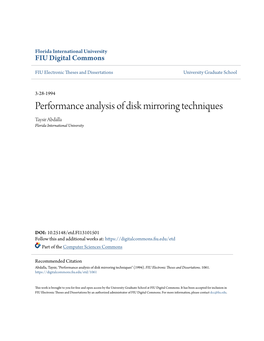 Performance Analysis of Disk Mirroring Techniques Taysir Abdalla Florida International University