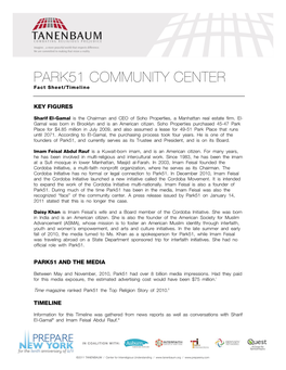 PARK51 COMMUNITY CENTER Fact Sheet/Timeline
